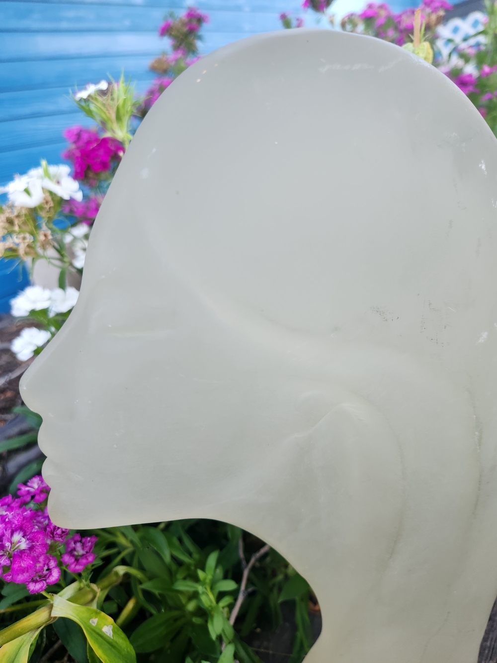 Frosted Lucite Head Sculpture - Cream Decorative Bust - Picture 3 of 13
